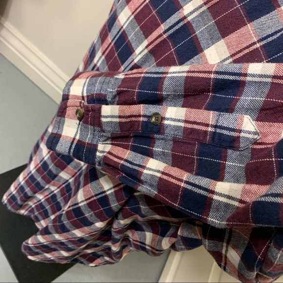 𝅺vintage Flannels Old Navy Burgundy Blue White Comfy Plaid 100% Cotton Shirt XXL - Picture 7 of 13